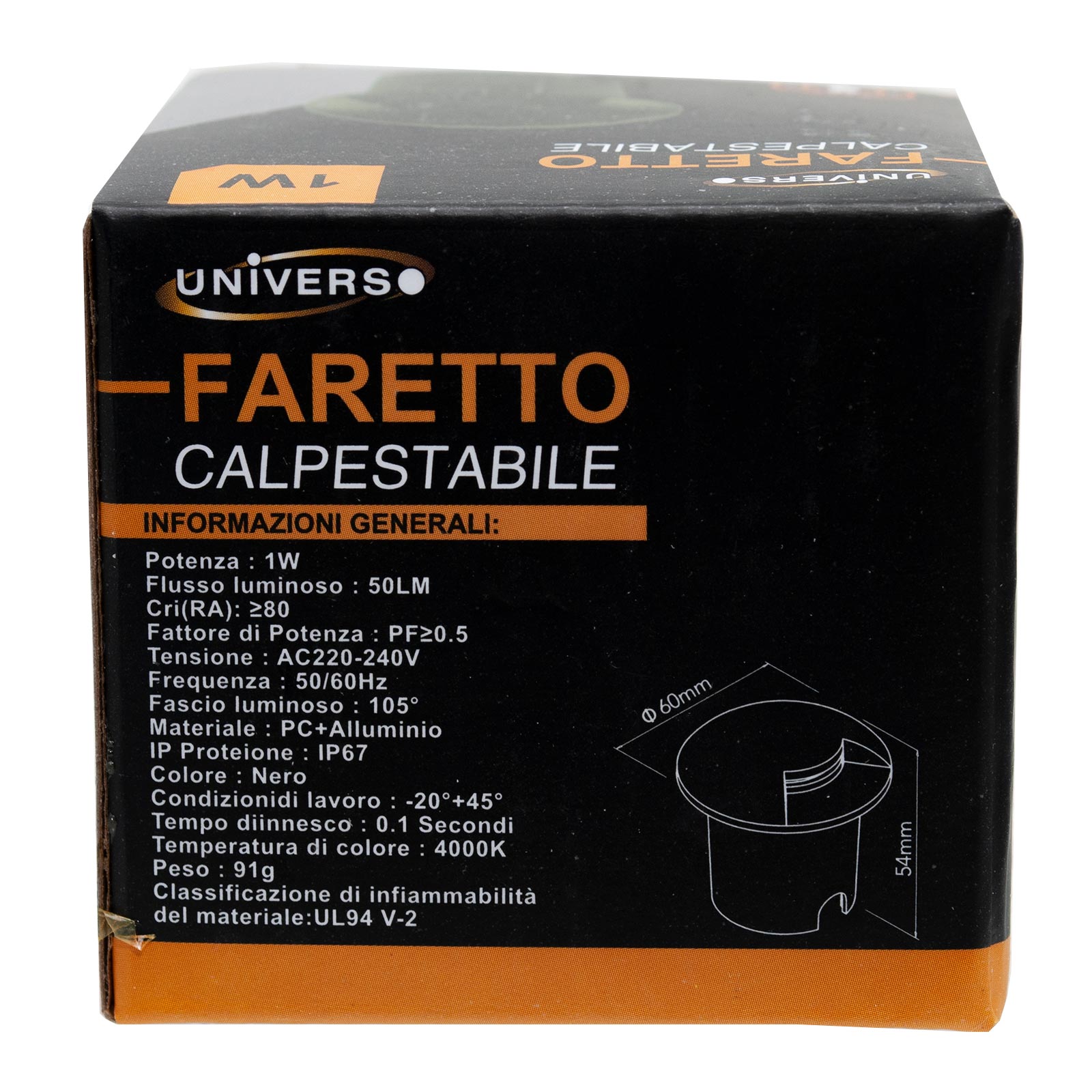 Mini faretto calpestabile nero incasso luce radente IP67 LED 1W singola finestra basso consumo segnapassi giardino viale 230V 4000K - 8