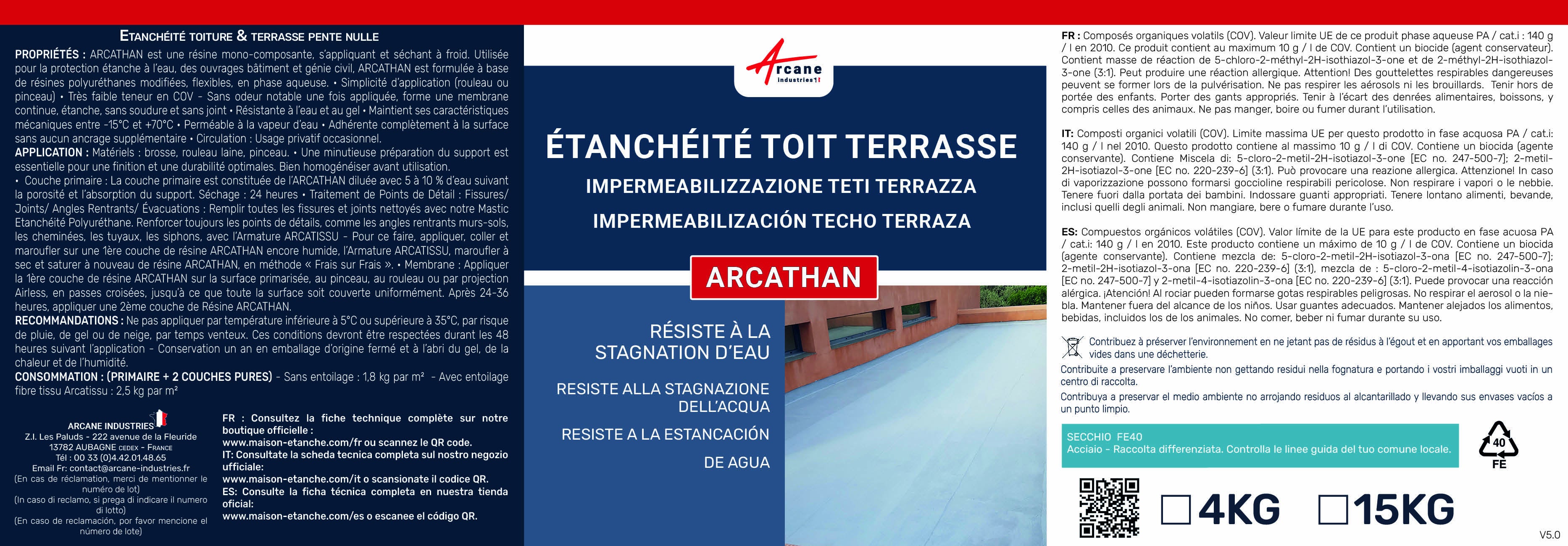 Étanchéité toit terrasse - résine étanchéité colorée- ARCATHAN Rouge Brique - 15 kg - ARCANE INDUSTRIES - 8