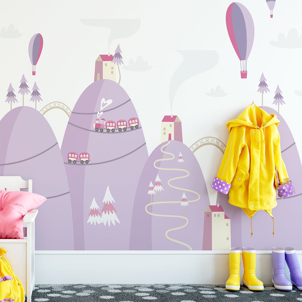 Adesivo bambino di montagna scandinavo mongolfiere nell'aria - Sticker adesivo - adesivi murali - 70x105cm - 6