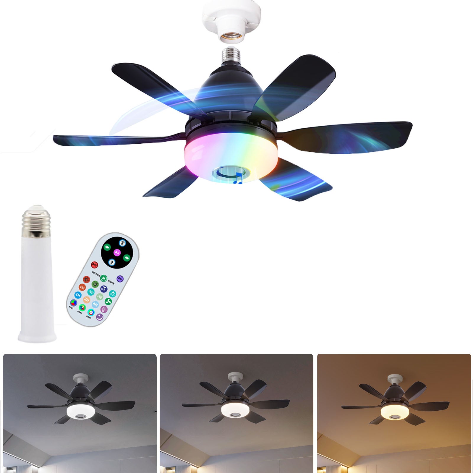 Barre Lumineuse LED Pour Ventilateur De Plafond 38 Cm – Tricolore Réglable, Fixation Magnétique Ou Collante | 36W