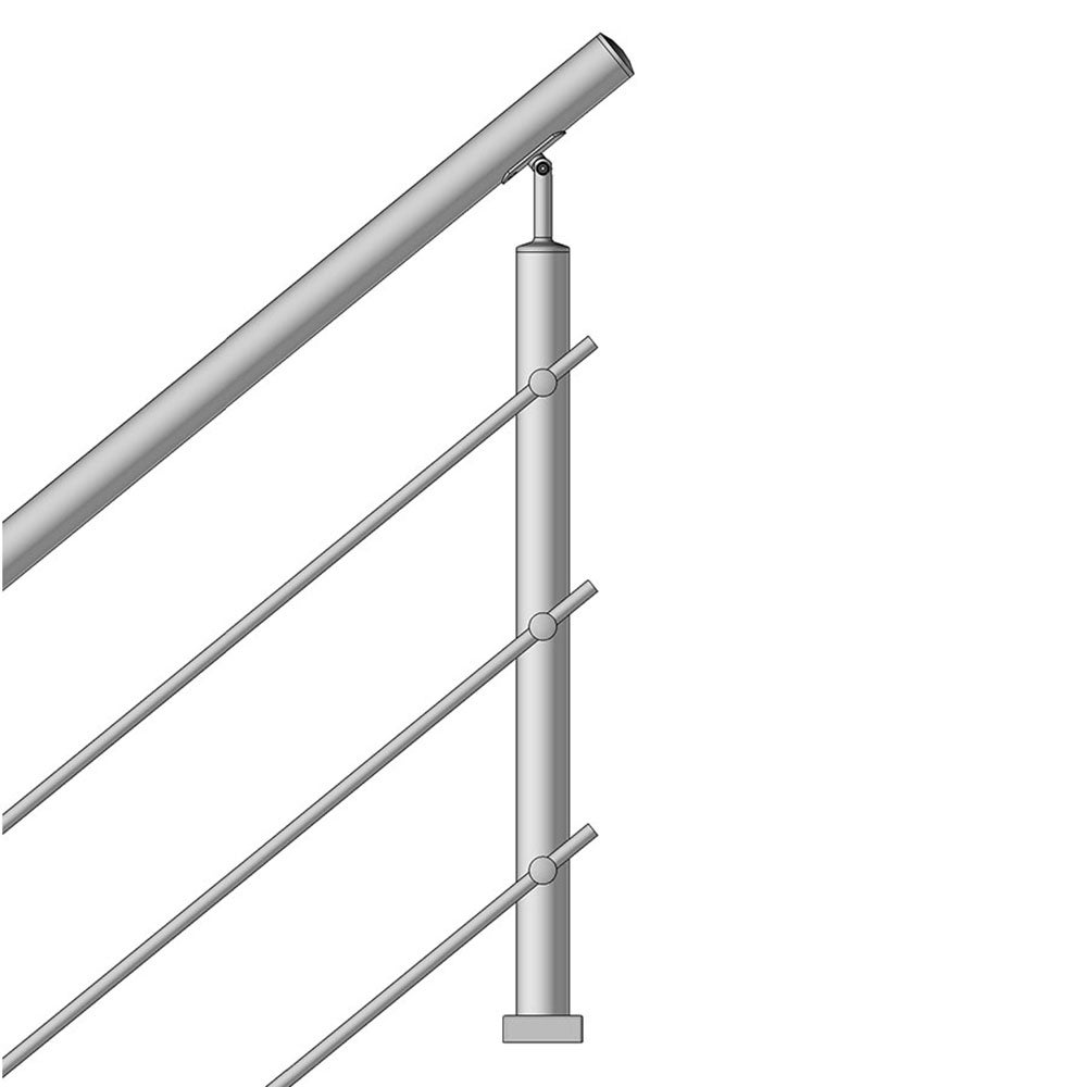 Kit Réno pour garde-corps d'escalier - sur-mesure - 3 poteaux - Main courante inox Ø42,4 mm + embout inox - 3 barres Ø12 mm sur supports transversaux - 7