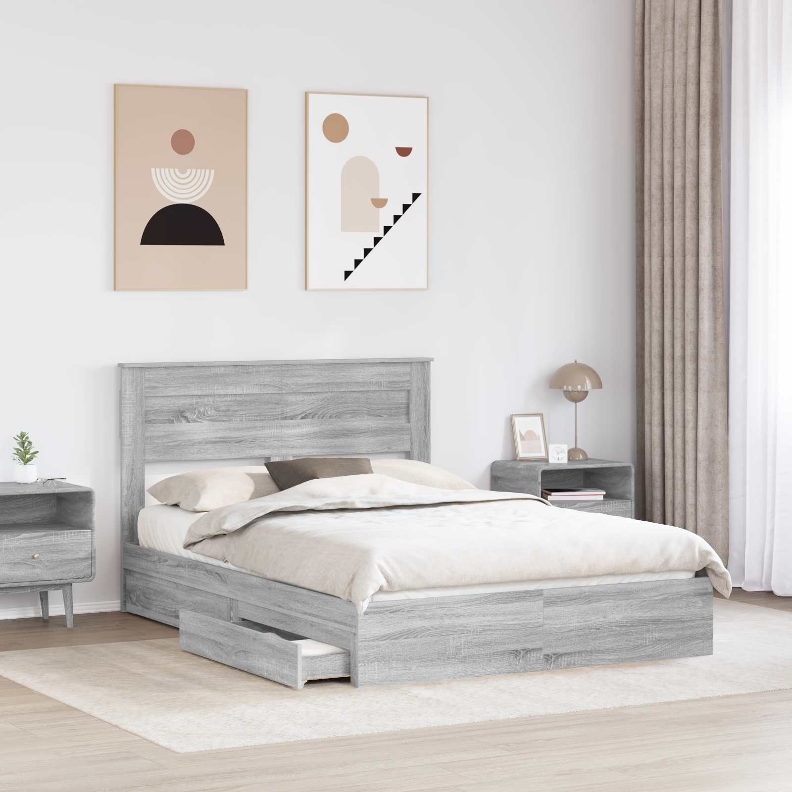 Lit de Rangement Gris 140 x 200 cm Bois d'ingénierie - 3