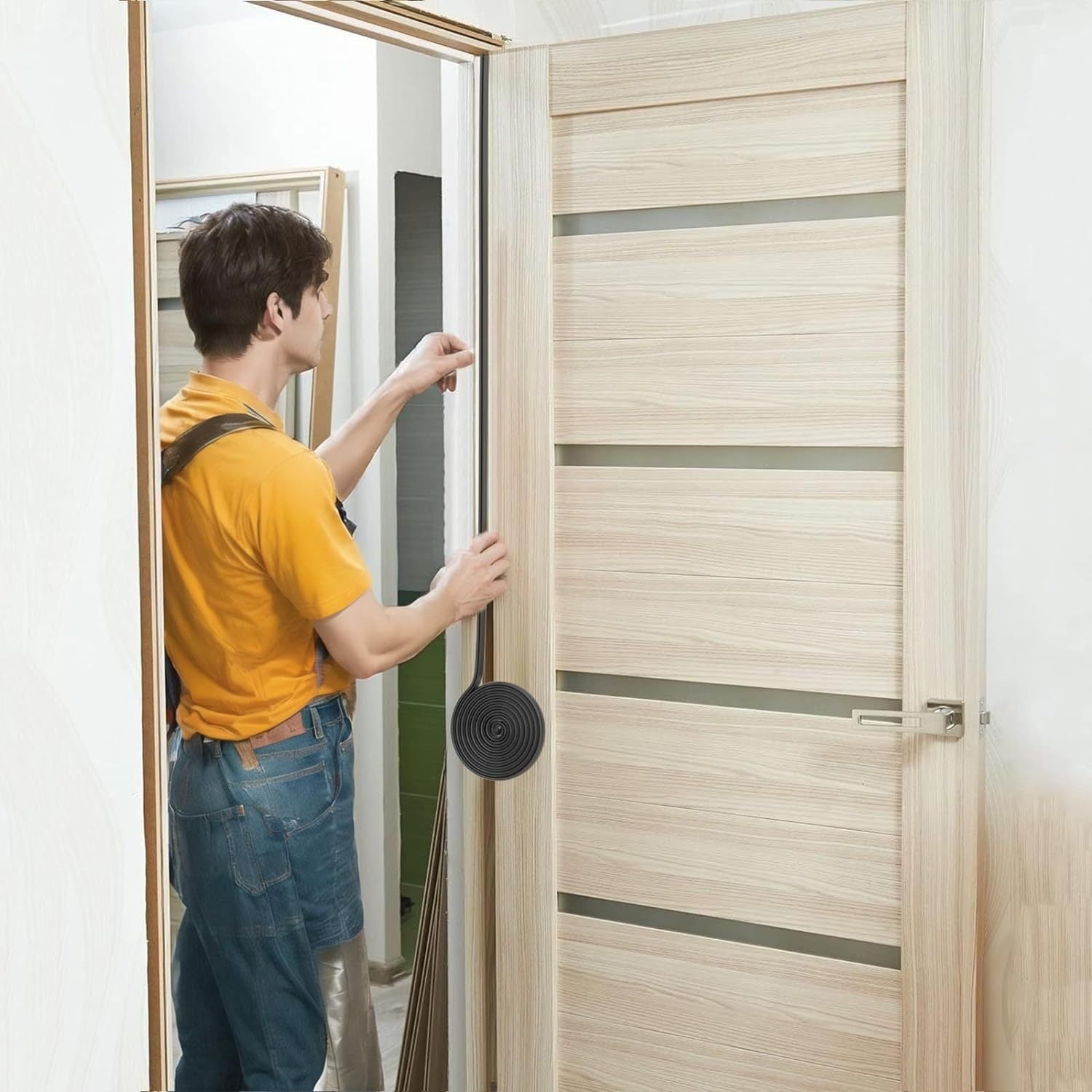 Ruban d'étanchéité de porte auto-adhésif, bande d'étanchéité de joint de porte auto-adhésive coupe-vent et insonorisée, 10*6mm, marron 10M - 3