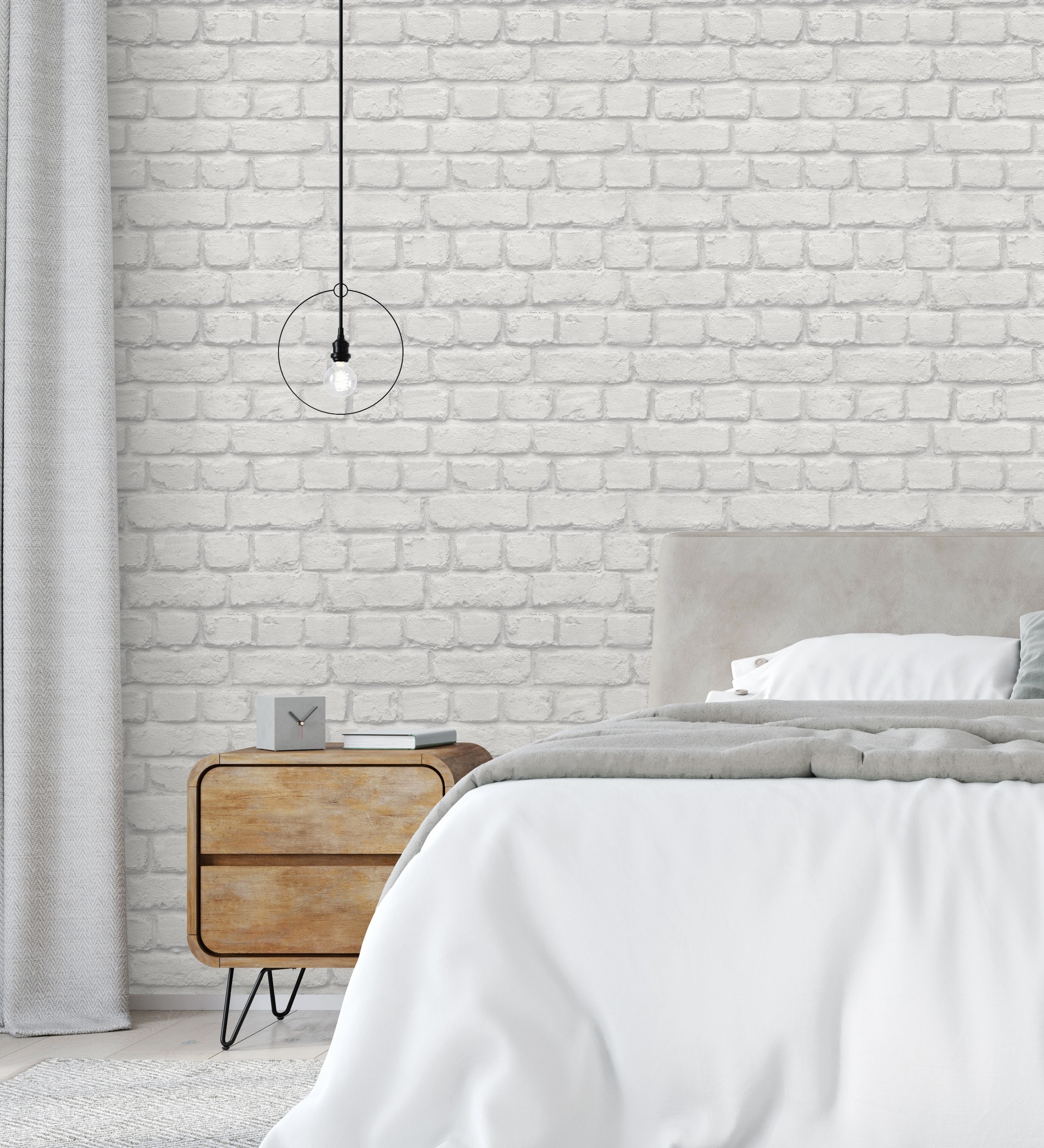 Papel pintado imitación muro de ladrillo gris claro industrial con textura - dayton 6223 de gaulan - rollo de 10 m x 0,53 m