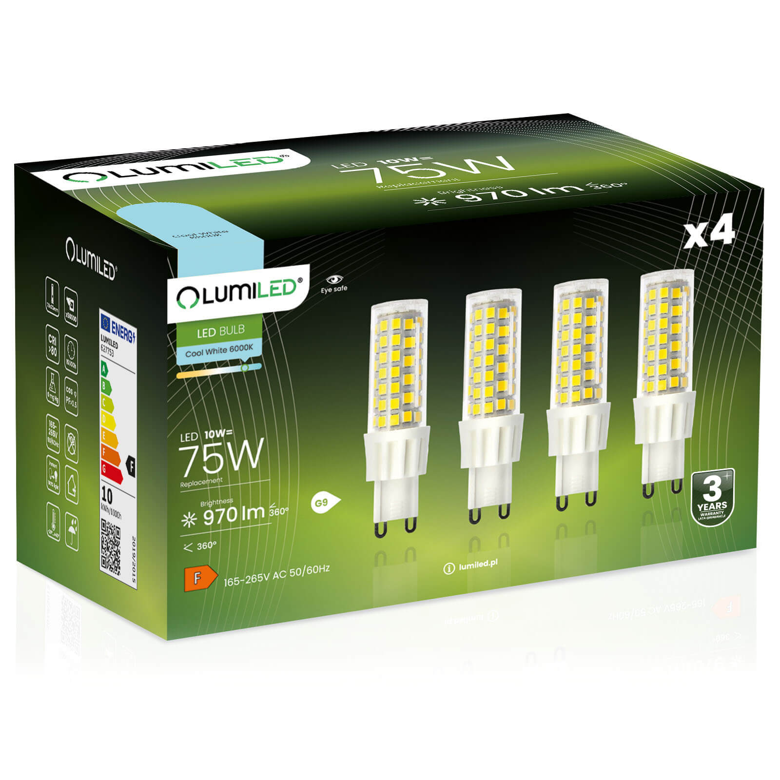 4x Żarówka Lumiled LED G9 Kapsułka 10W = 75W 970lm 6500K Zimna 360st
