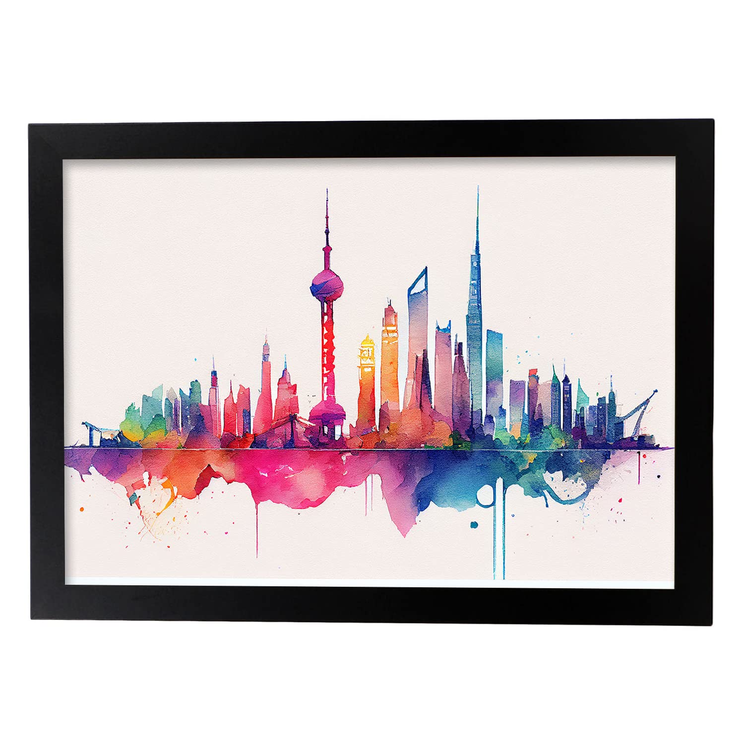 Nacnic poster de shanghai en estilo acuarela originales ilustraciones a todo color de ciudades y monumentos del mundo y modelo 5 a3 con marco negro