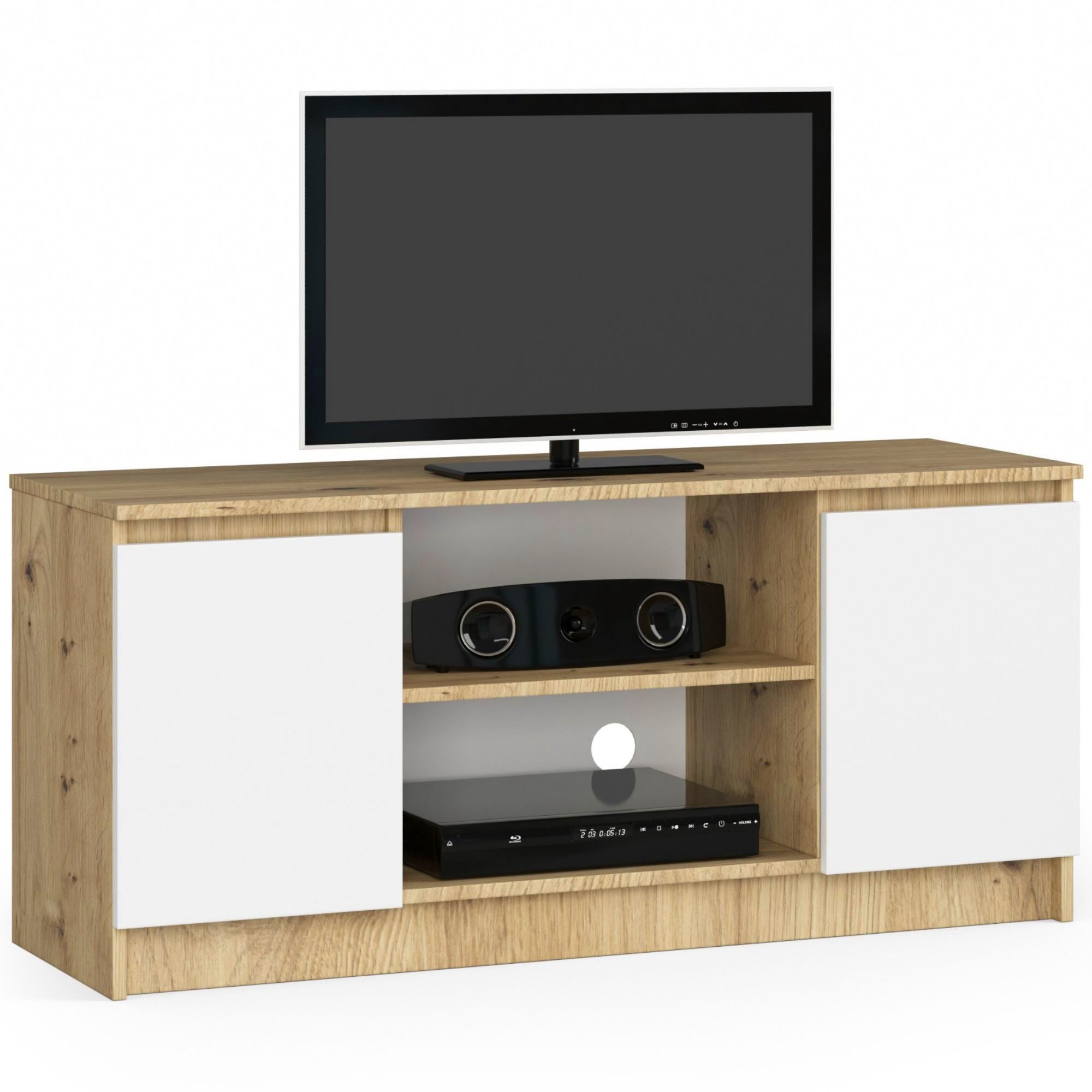 Szafka RTV AKORD Dąb Artisan 120 cm 2 drzwi kolor Biały mat 2 półki 120x40x55 cm