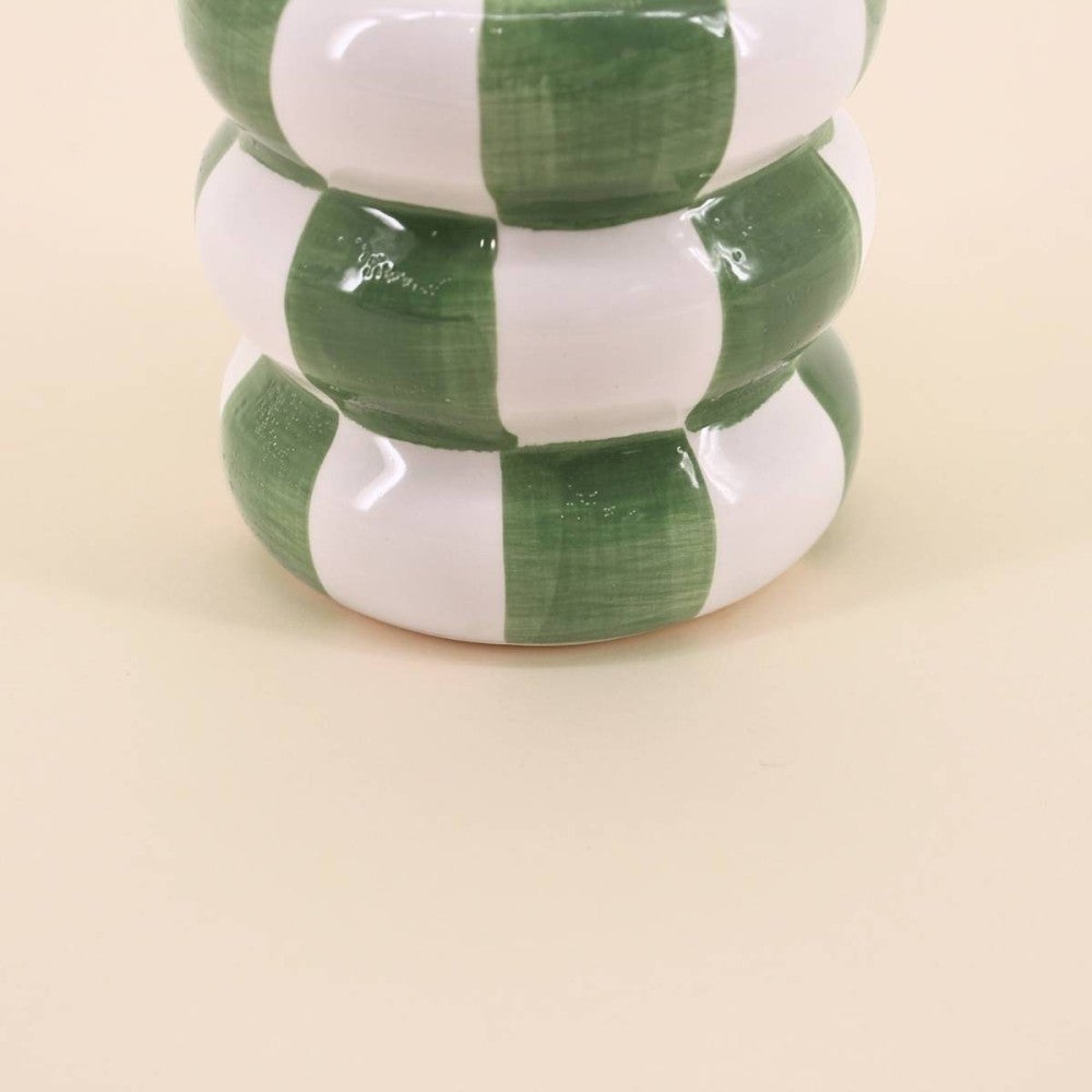 Cache pot en céramique à damiers vert / blanc, H10cm - Ornami - 4