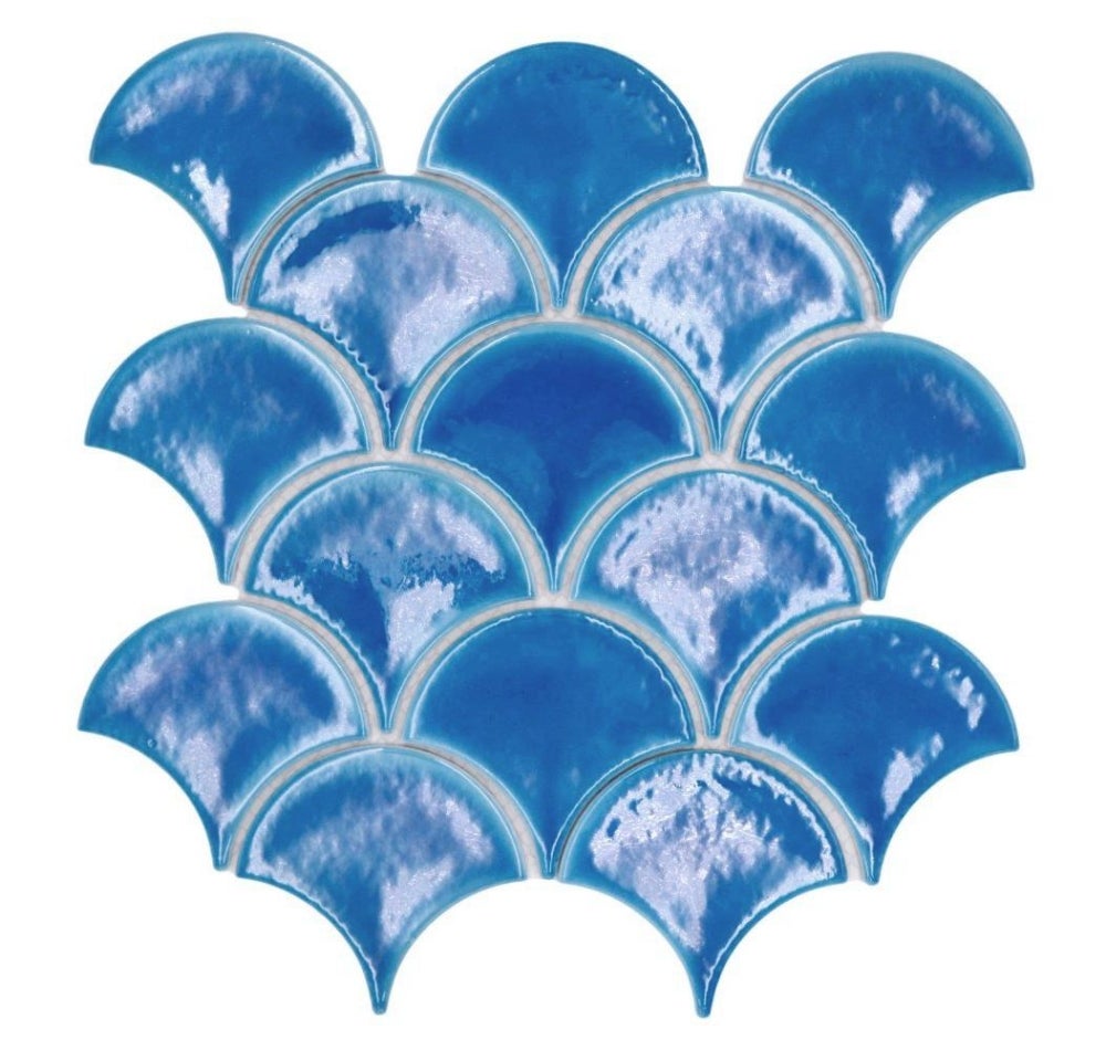 Mosaico de cerámica azul oscuro brillante con forma de abanico - 10 láminas de mosaico