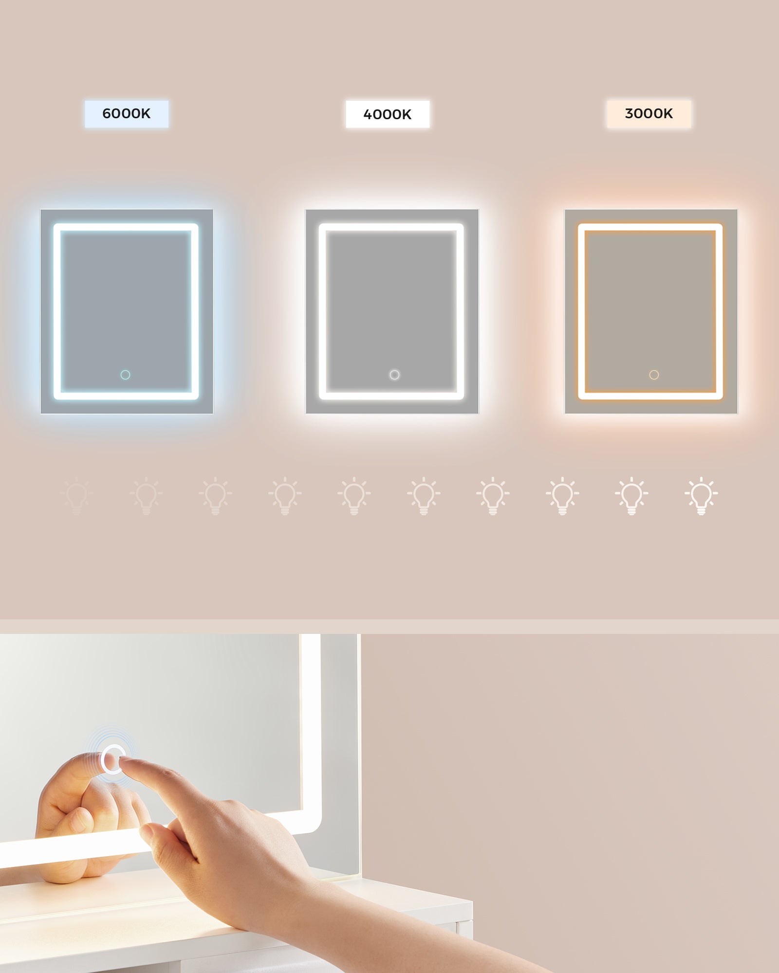 KAILYN Collection - Coiffeuse avec Miroir LED et Tabouret, avec Multiprise, Compartiment avec 2 Étagères Réglables, 1 Tiroir, 2 Étagères, Blanc - 6
