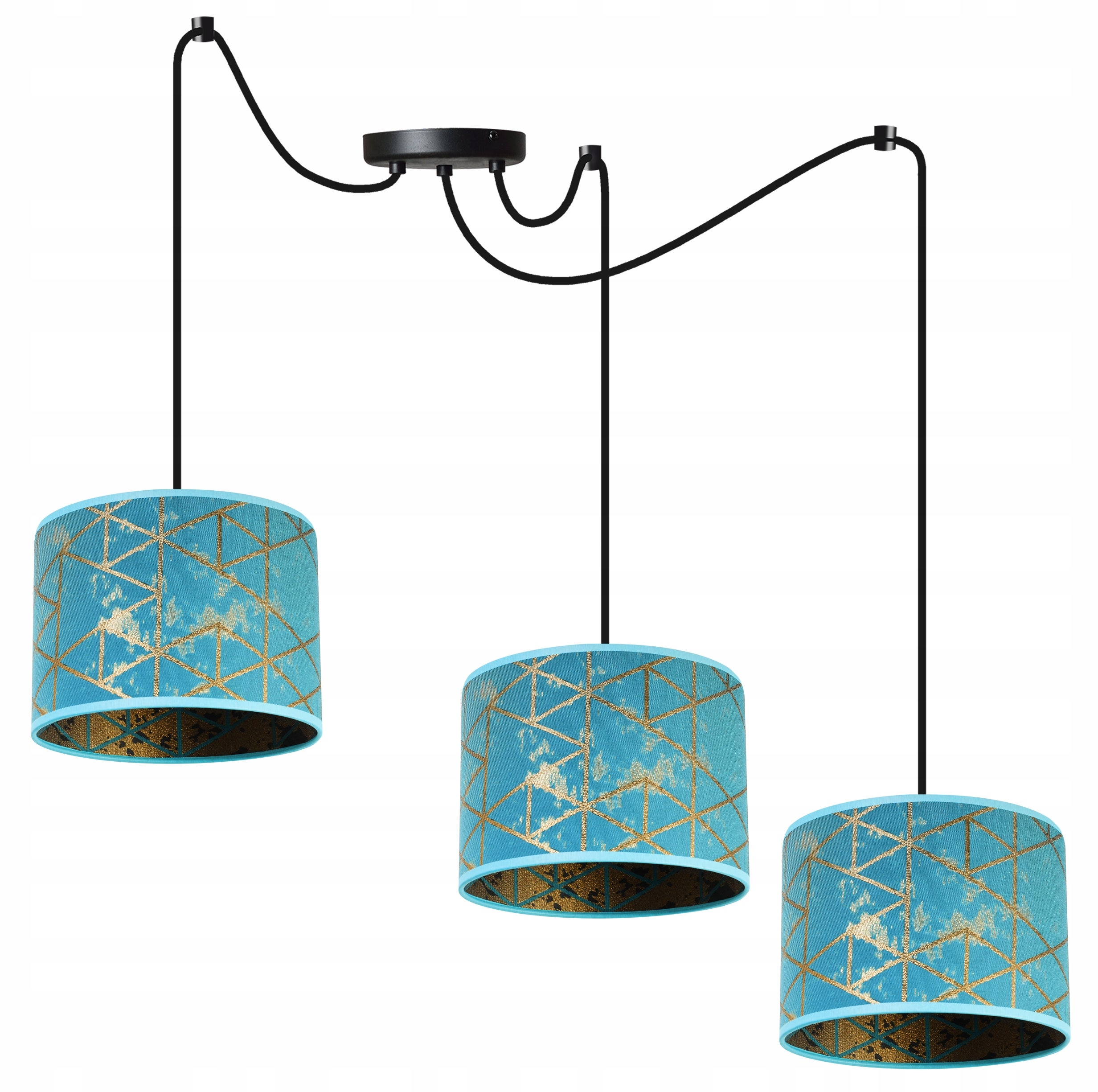 Lampa sufitowa wisząca modern Werona 3xE27 klosz owalny wzorzysty niebieski/złoty Light Home LH