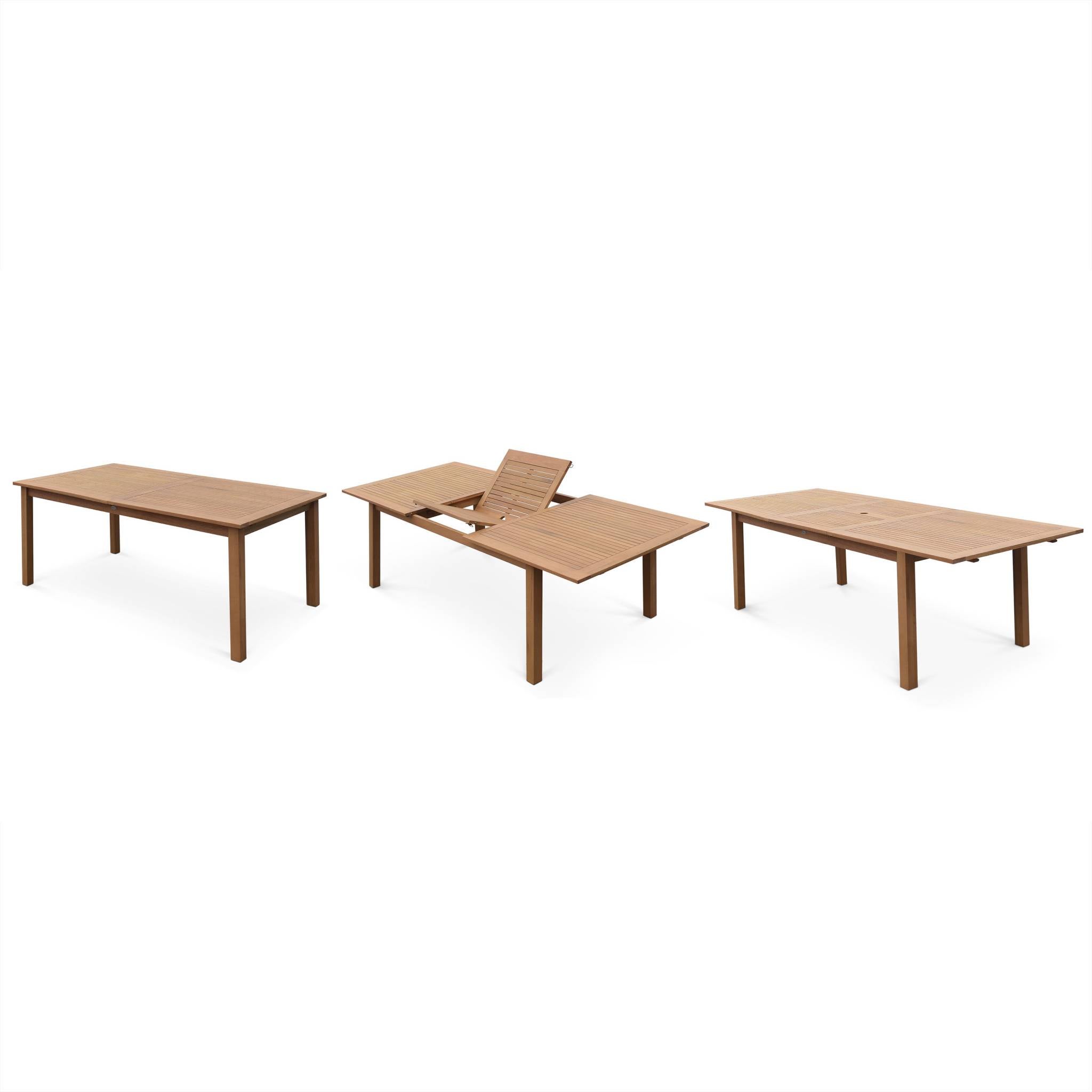 Table de jardin extensible bois d'eucalyptus + 8 assises en bois d'Eucalyptus huilé et textilène blanc ALMERIA - 5