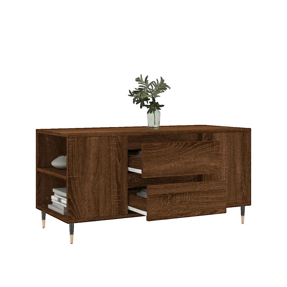 Stolik kawowy vidaXL z drewna inżynieryjnego brązowy z 2 szufladami i 4 przegródkami