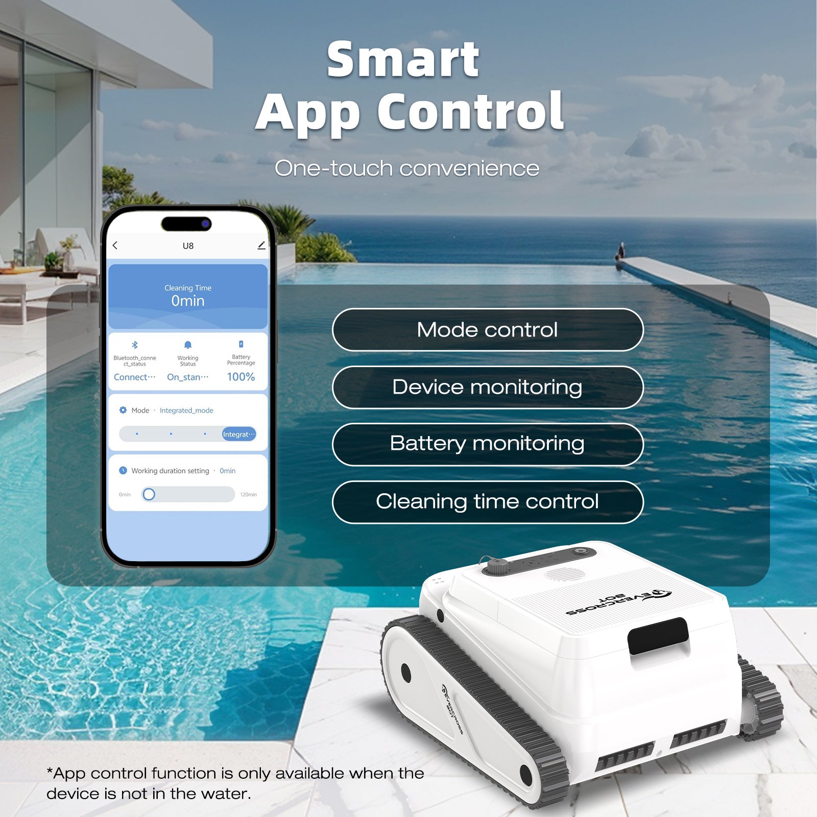 EVERCROSS BOT U8 Robot Piscine Est Équipé de Quatre Moteurs et de Batteries, Prend en Charge la Fonction de Nettoyage de la Ligne de Flottaison, APP - 10