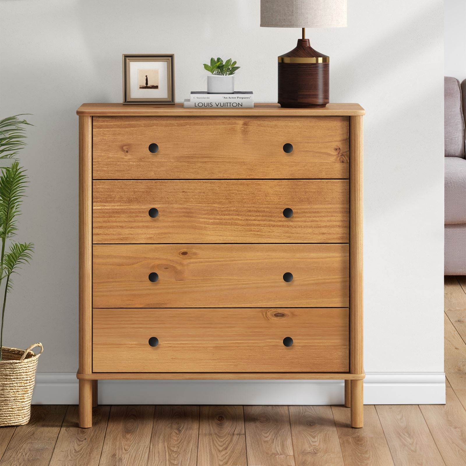 Commode APOANA 4 tiroirs en bois massif - Coloris chêne - 2