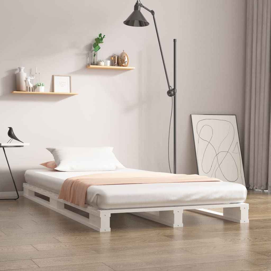 Łóżko z palet, białe, 90x200 cm, lite drewno sosnowe