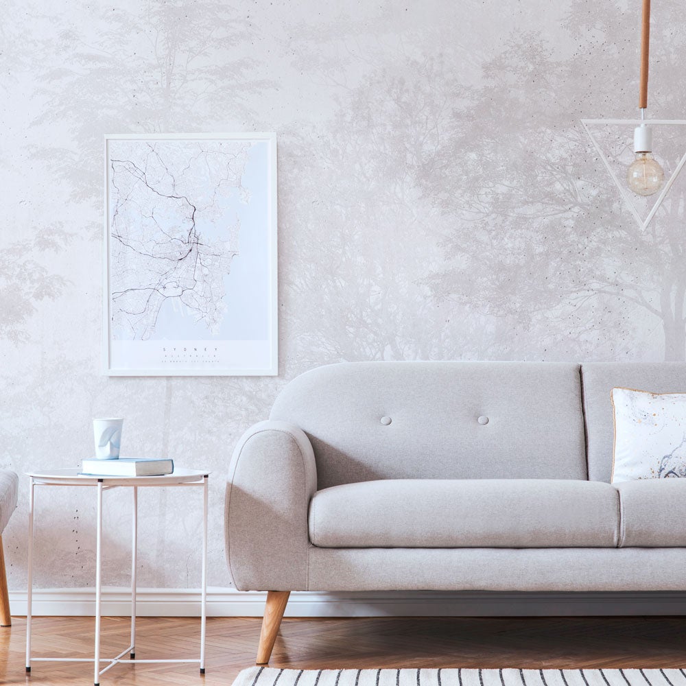 Mural vinílico autoadhesivo,texturizado, impermeable y con tintas ecológicas. dream forest grey 321x260