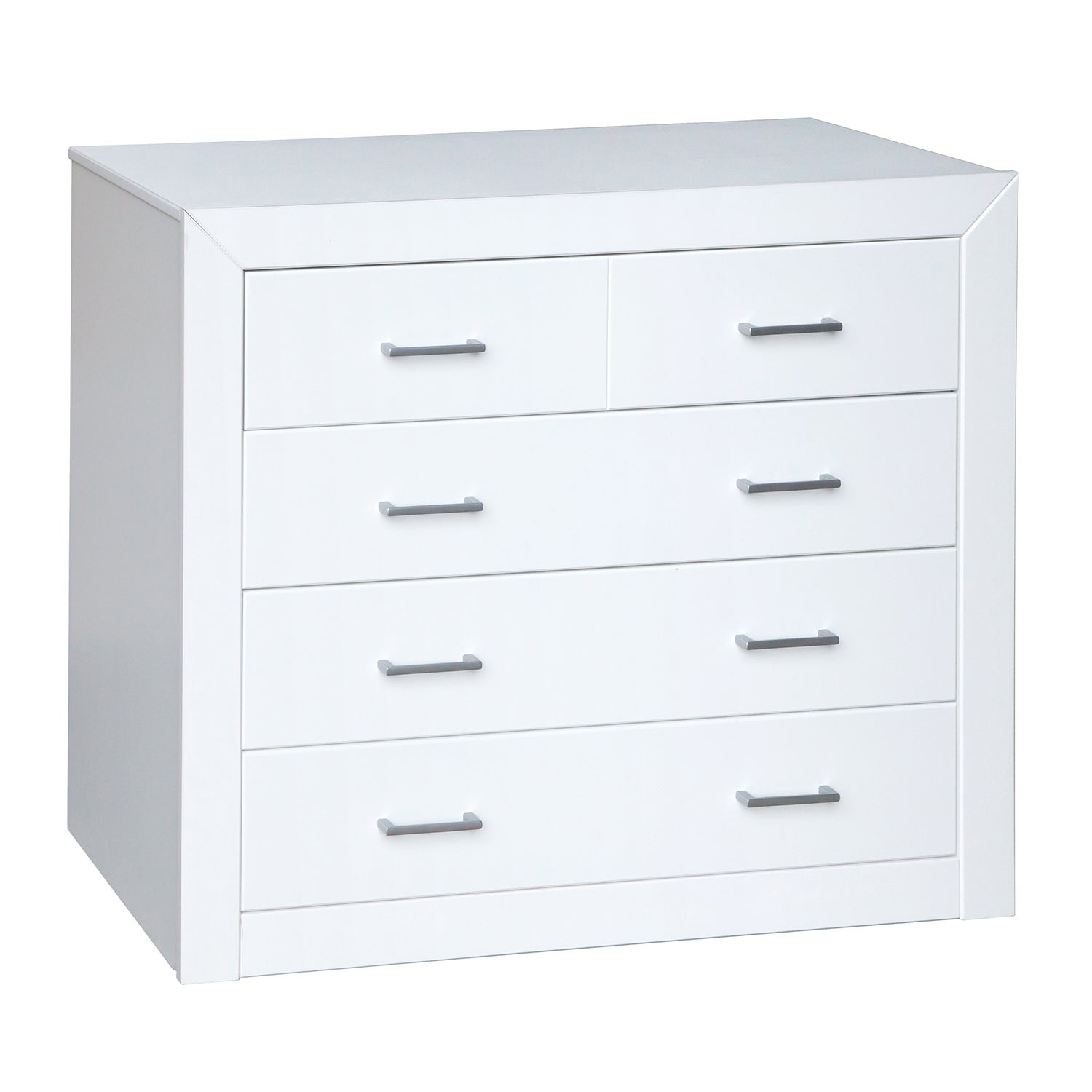Comoda con 4 cajones, medidas 80.1 x 93.2 x 38.3 cm, madera de pino macizo y tablero MDF. Color blanco lacado - 5