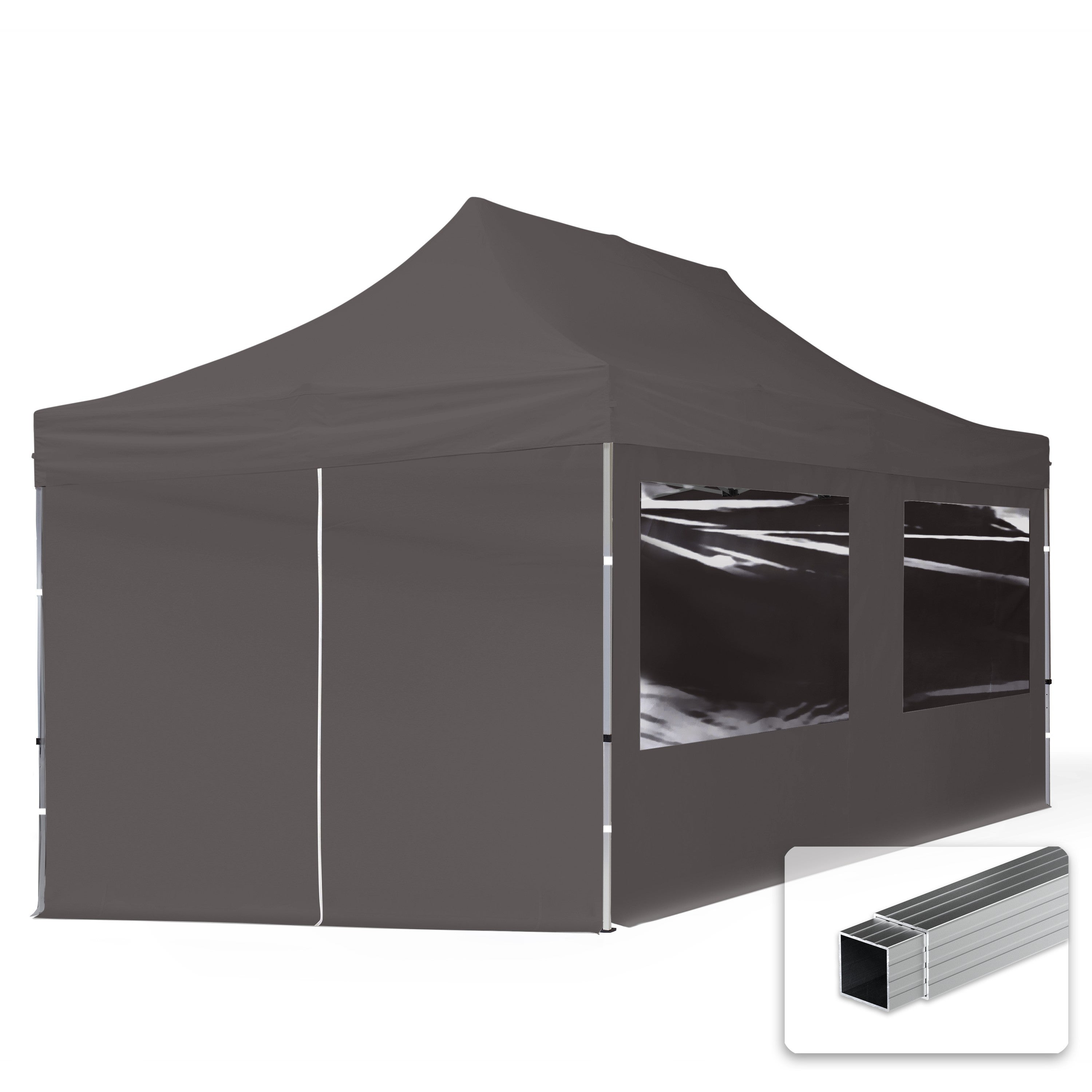 3x6 m Namiot Ekspresowy, ECONOMY Alu 32mm, ze ścianami bocznymi, okna panoramiczne, ciemnoszary