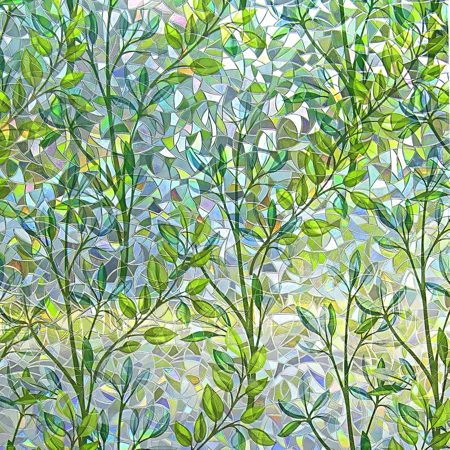 Folia okienna elektrostatyczna 30x200 cm Folia okienna zapewniająca prywatność, blokująca ciepło, efekt tęczy, wzór zielonego liścia do kuchni i sypia