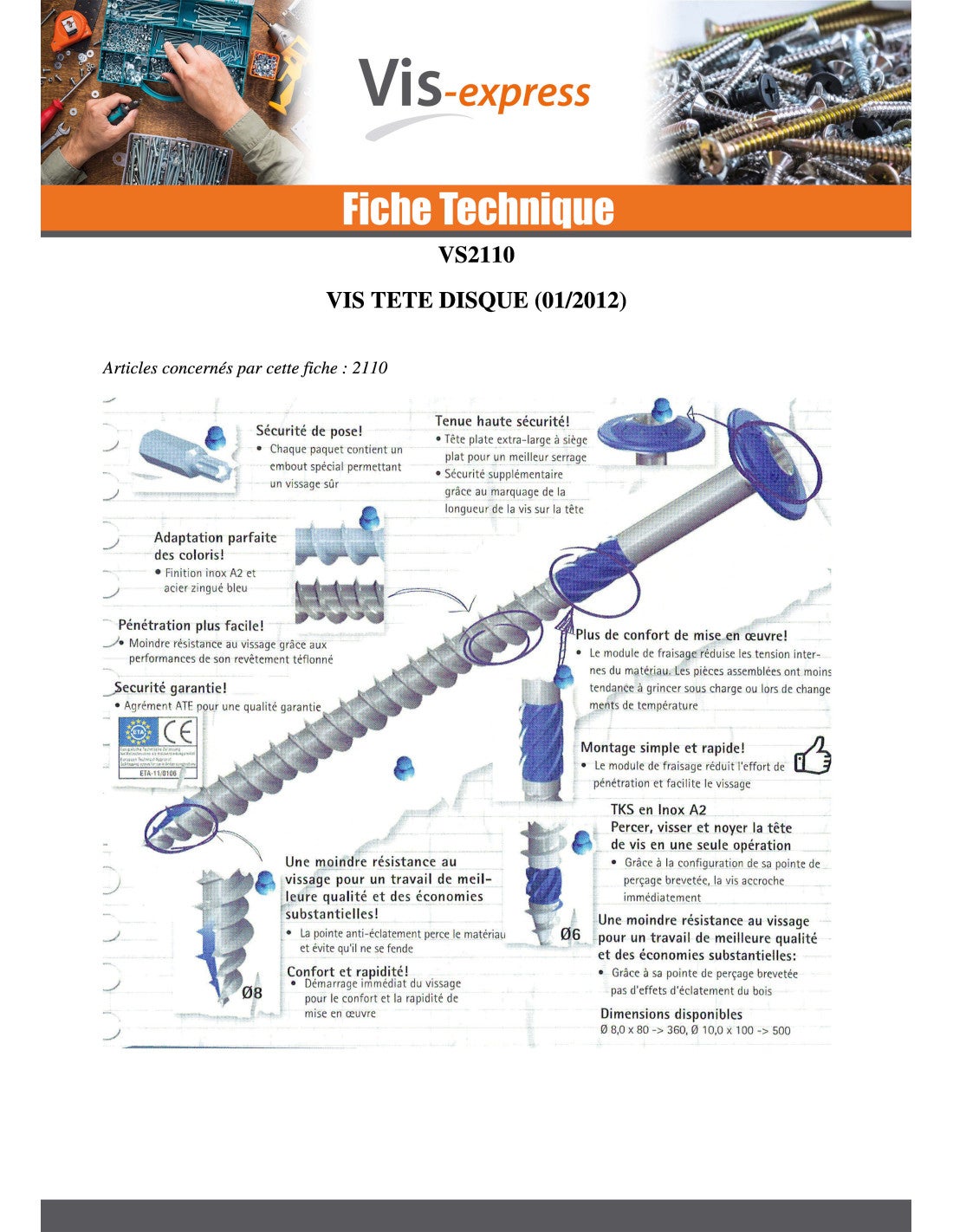 VBA Vis bois agglo Tête disque TORX T40 10X360 Acier zingué-1 pièce - 3