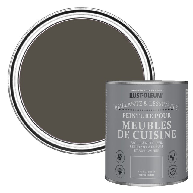 Peinture Marron lessivable pour Meubles de Cuisine, Finition Brillante RUST-OLEUM - Brun Terre 750ml (10,5m² par pot)
