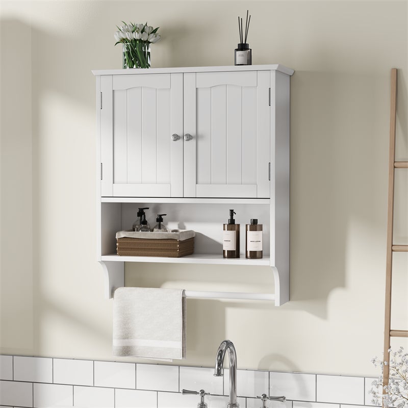 Armadio da Bagno a Muro Bianco con Porta Cassetto e Porta Asciugamani - Mobile Medico con 2 Mensole Regolabili - Design Moderno e Funzionale - 2