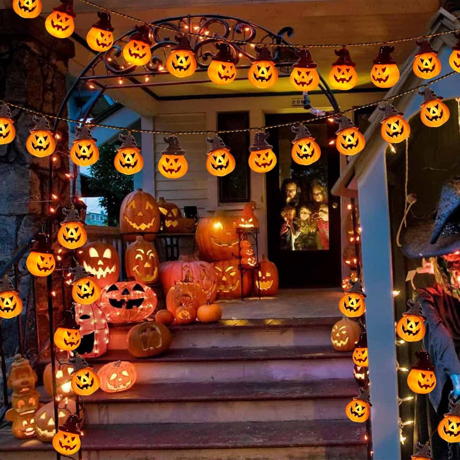 Solarne lampki w kształcie dyni na Halloween do dekoracji zewnętrznych, straszne lampki do dekoracji