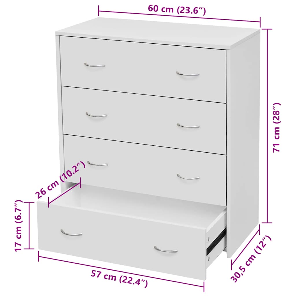 vidaXL Credenza con 4 Cassetti 60x30,5x71 cm Bianca - 6