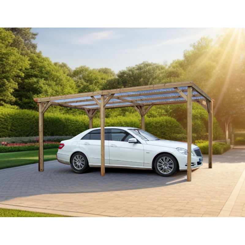 Pergola de jardin en bois traité thermiquement 302 x 500 cm – abri voiture avec toit en PVC transparent – ​​poteaux 70 x 80 mm – TH3051S2 Foresta - 3