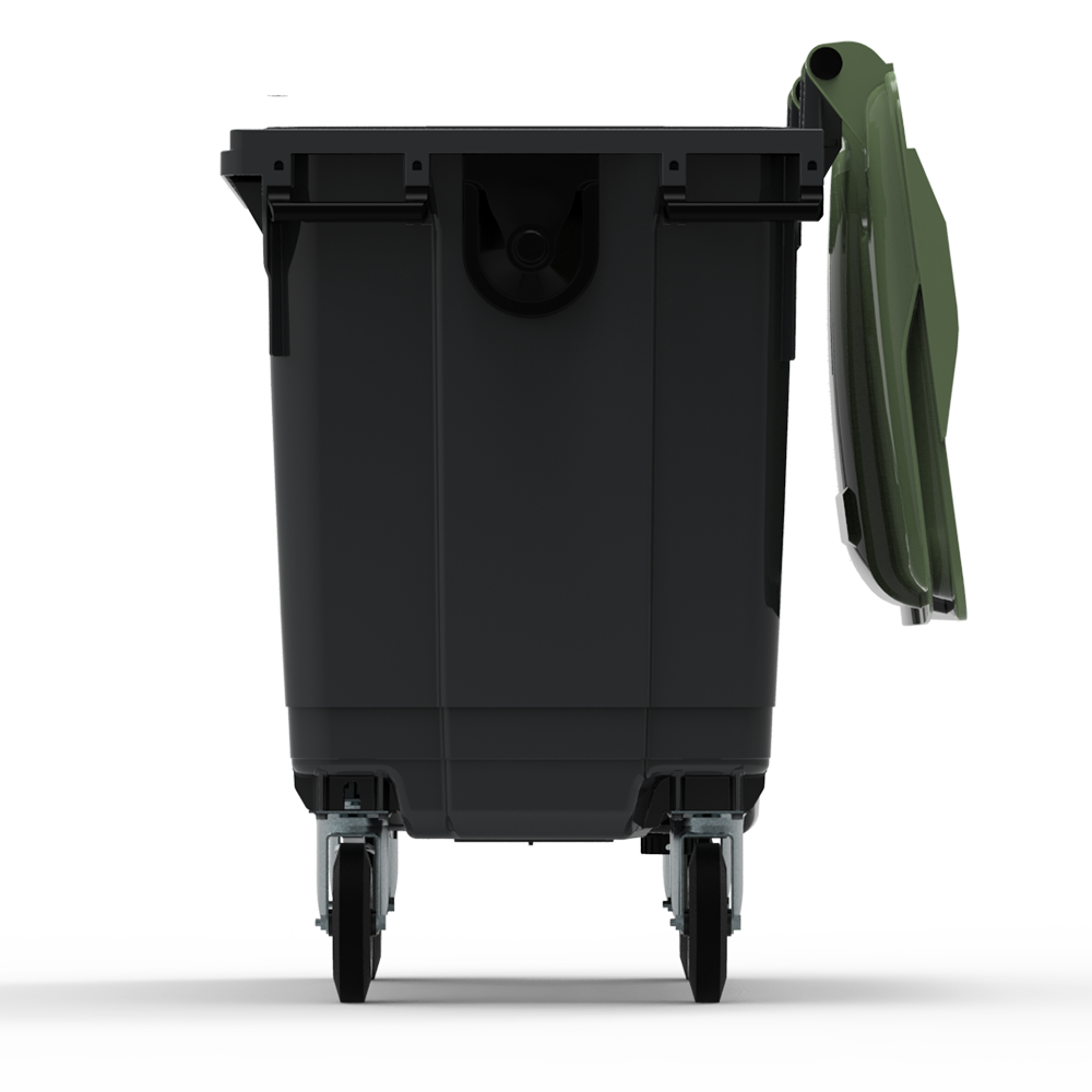 ESE France Conteneur Poubelle à déchets 4 roues - 660L - Robuste et Professionnel - 100% Recyclé - Gris avec Couvercle Vert - Fabriqué en France - 3