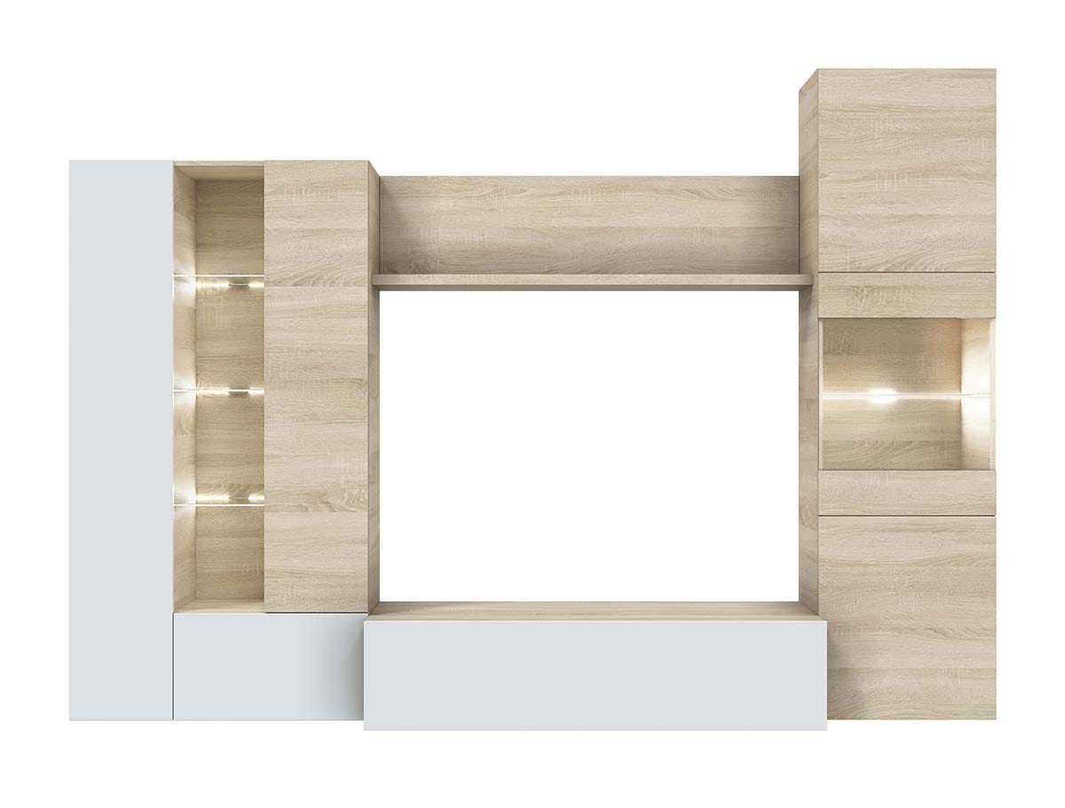 Meuble TV en mélamine finition chêne et blanc, 180X35.7X50.8 cm - ORCA, Dakar Meuble TV en mélamine finition chêne et blanc, 180X35.7X50.8 cm - ORCA, Dakar