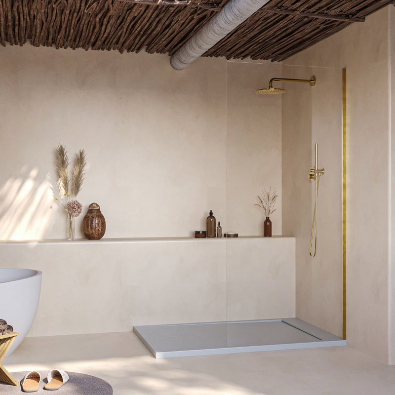 SOULHOME Brodzik prysznicowy– Żywica– Gel Coat– Gładka/Kamienna tekstura – Antypoślizgowy – jasnoszary- 120x80- Niski 3cm– Minimalistyczny