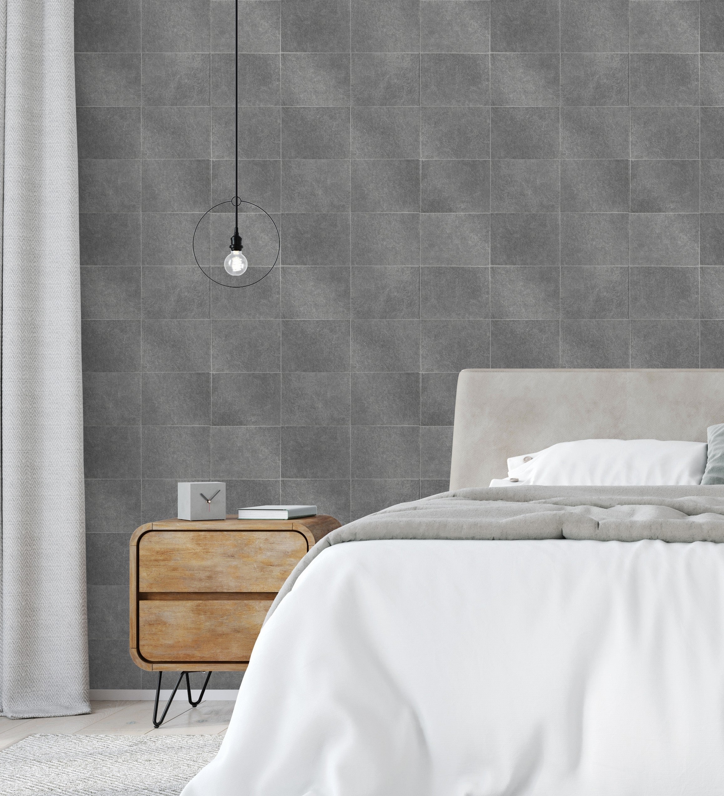 Muestra din a4 de papel pintado vinílico ecológico lavable azulejo gris con textura en relieve - bergamo 679324 de gaulan