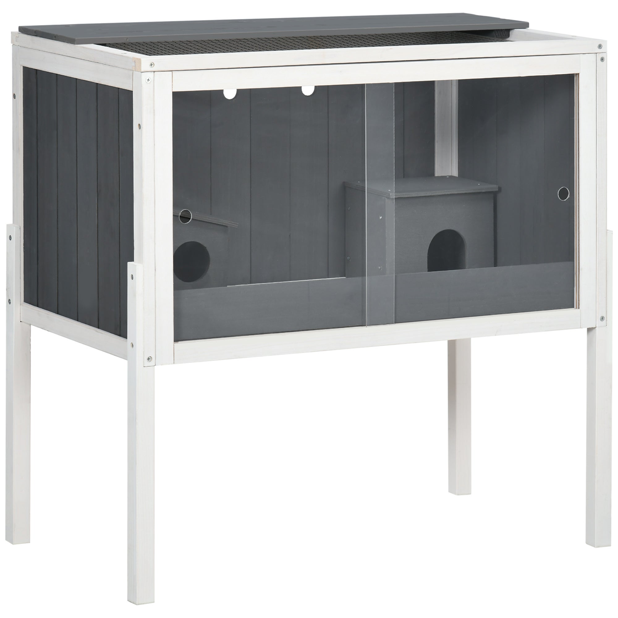 Cușcă pentru hamster și rozătoare din lemn gri, 82x45x81 cm, pentru amenajarea spațiului rozătoarelor și animalelor mici