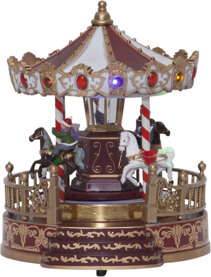 Carrousel De Noël Lumineux Boîte à Musique - 23x19 Cm, USB/piles, 3 Modes Lumière/musique - Décoration Village De Noël