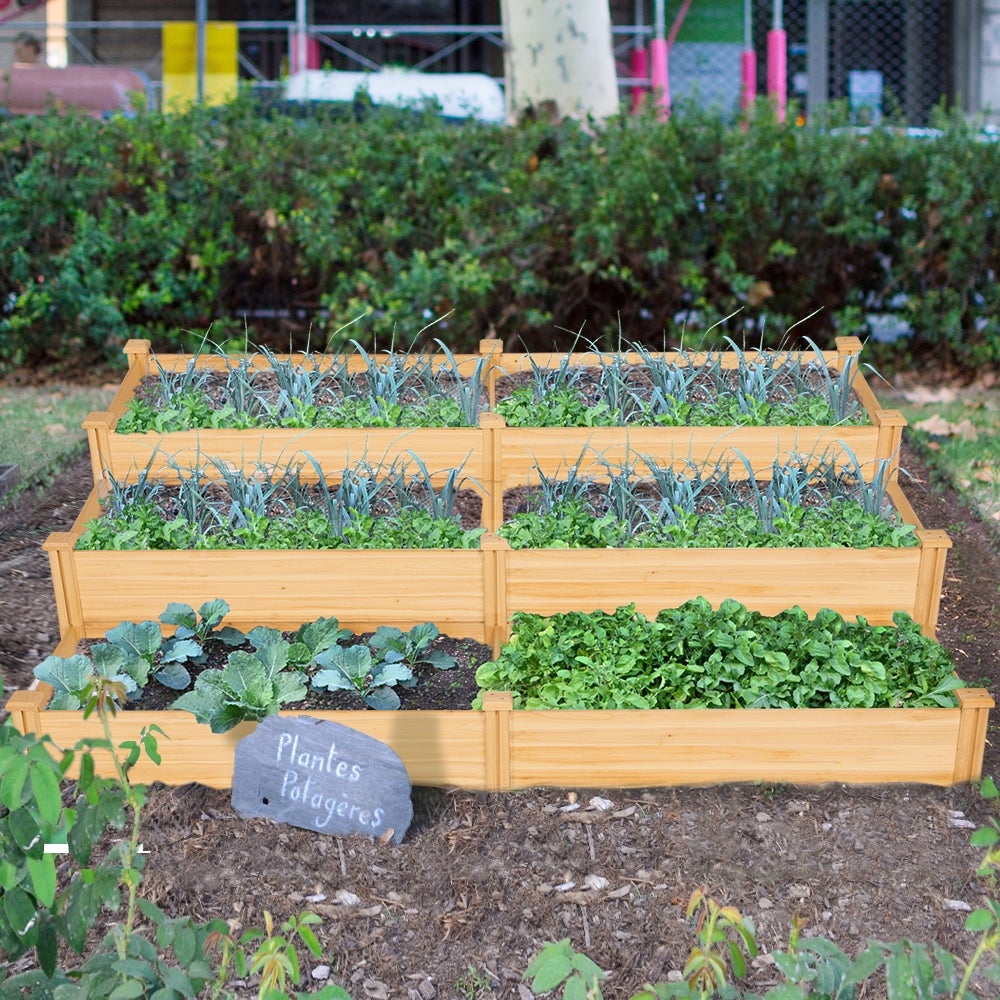 Carré Potager en Bois Surélevé en 2 Casiers, Bac à Fleurs et Légumes pour Jardin, Brun Clair Yaheetech - 3