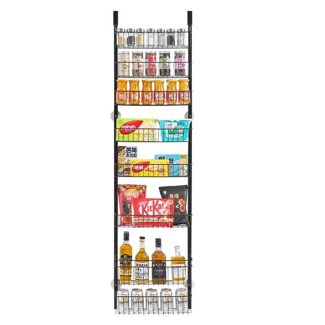 Organisateur de garde-manger suspendu sur porte,SucceBuy étagère murale à épices avec 8 niveaux ajustables,conçu en acier robuste,coloris noir