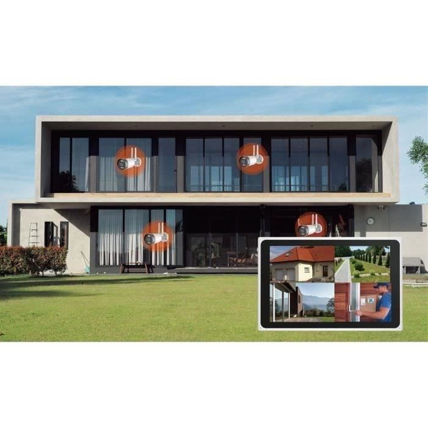 Kit 2 caméras de surveillance wifi + 1 écran NVR pour intérieur et extérieur - 4