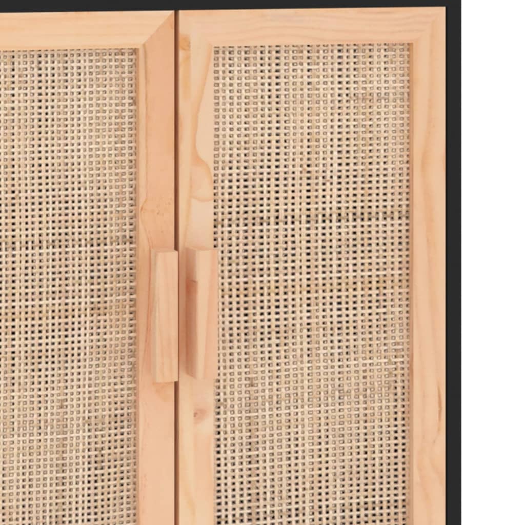 Buffet Noir 60x30x70 cm Bois de pin massif et rotin naturel - 7