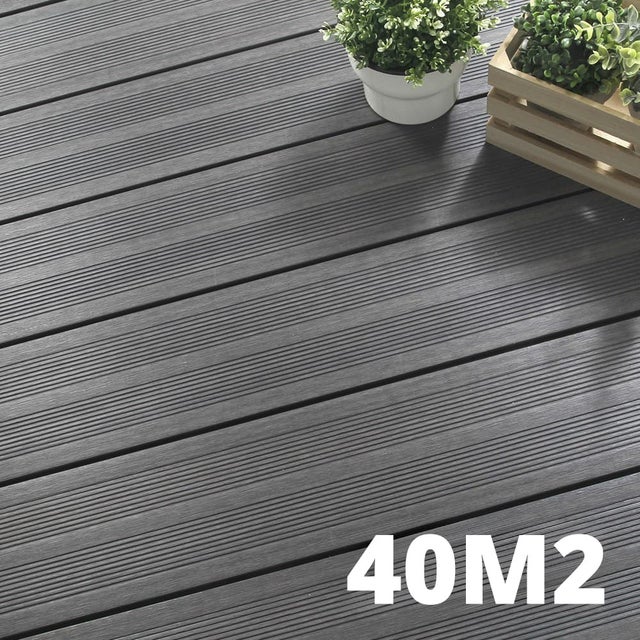 Kit Terrasse Composite ATLANTA 40m² - 122 Lames de Terrasse (220 x 14.5 x 2.25 cm) - Platinium - Garantie 15 ans - Fixation par Clips