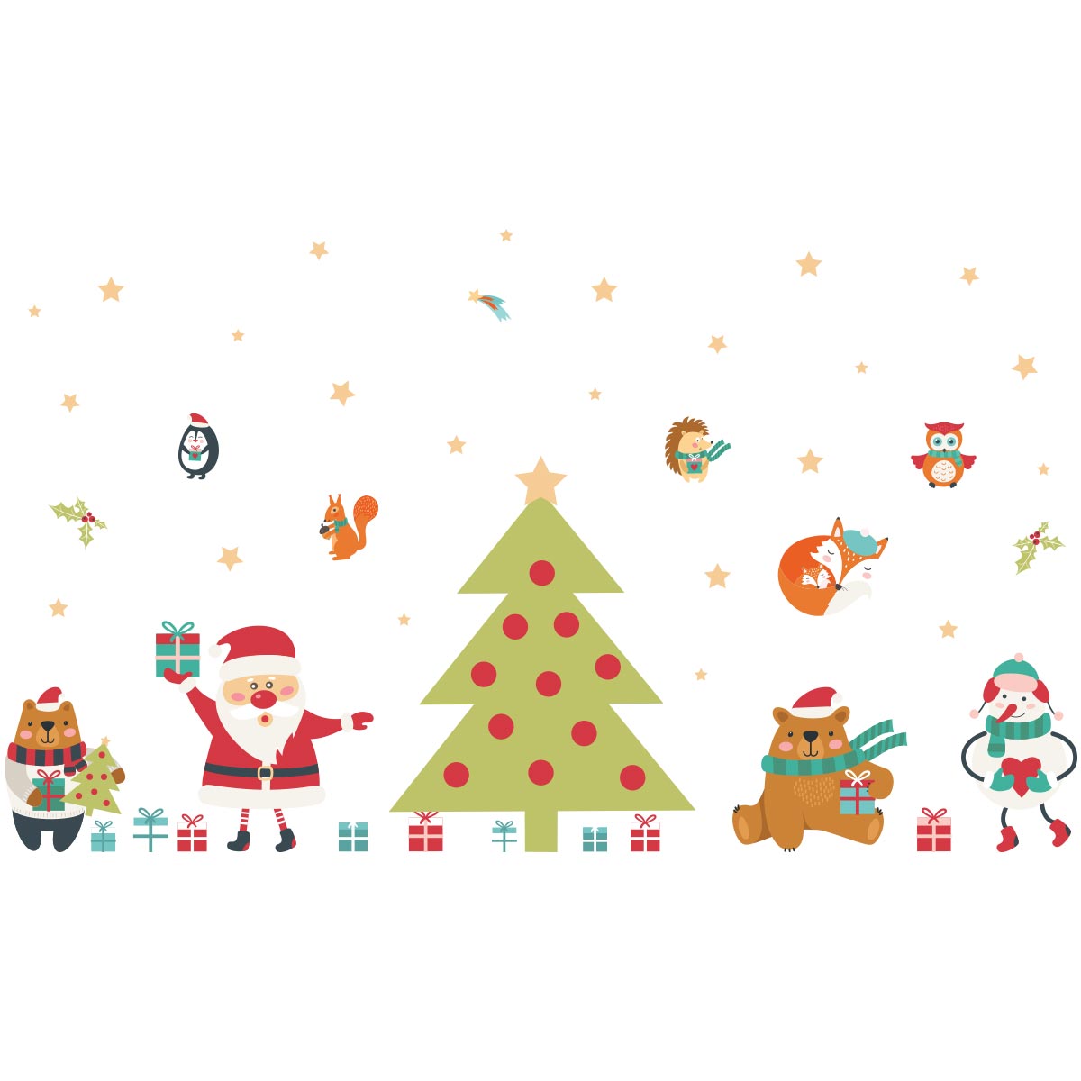 Sticker Noël le père noël et le sapin magique - Autocollants stickers adhésifs noël - décoration fêtes - 100x150cm - 4