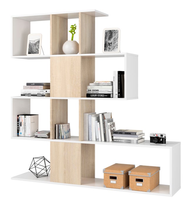 Kit Lzig - Kit Bibliothèque Murale Équipée Zag Cm.145x145x29 Blanc / Étagère Chêne
