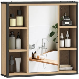 Armoire De Salle De Bain Avec Miroir Et éclairage LED - Double Porte 13.5x80x60 Cm - Blanc - Étages Réglables