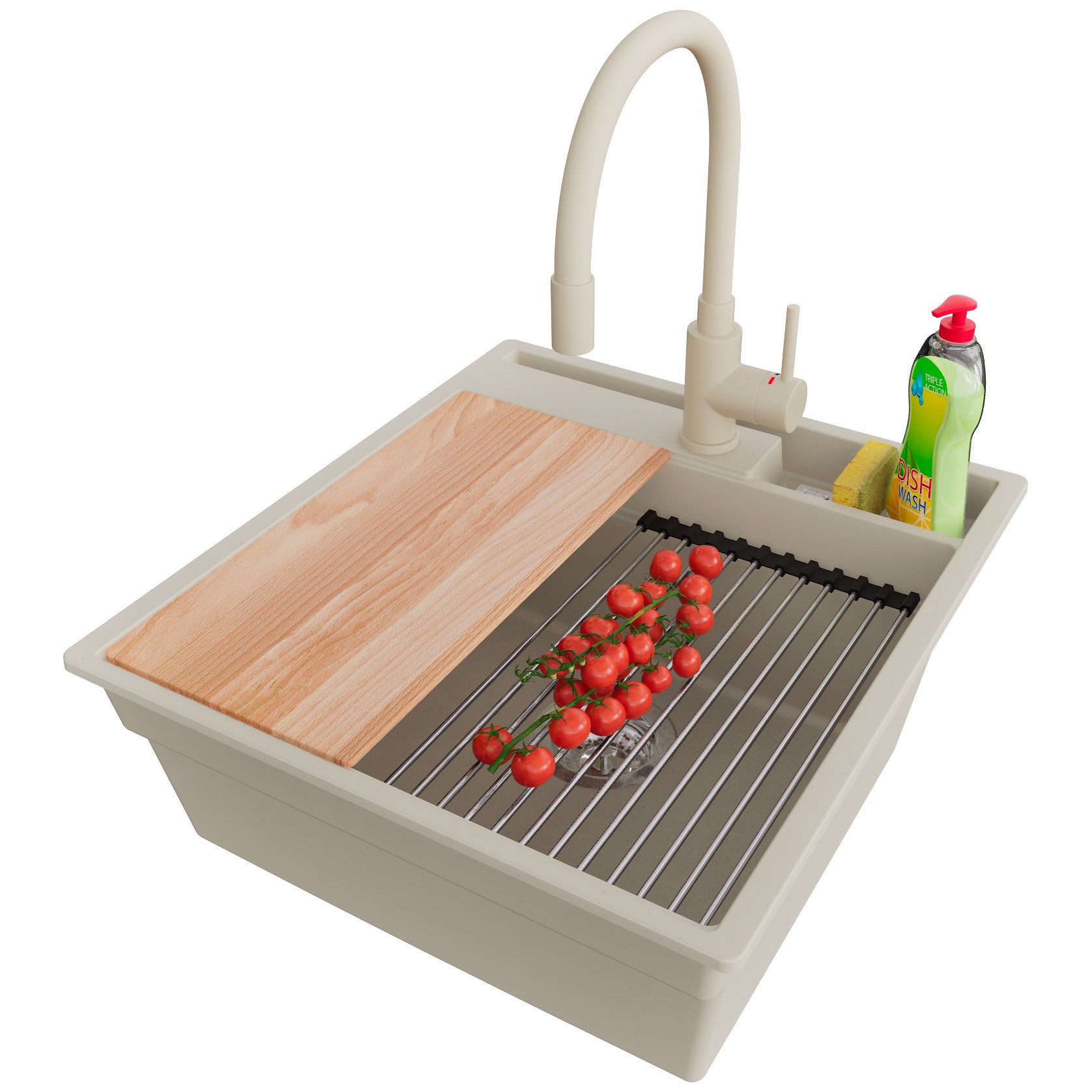 Primagran  Fregadero Granito 48X53cm, Cocina 1 Seno + Grifo 38X14cm + Sifón + Accesorios, Sobre Encimera Al Mueble 50Cm, Oslo Pocket Beige , Leroy Merlin