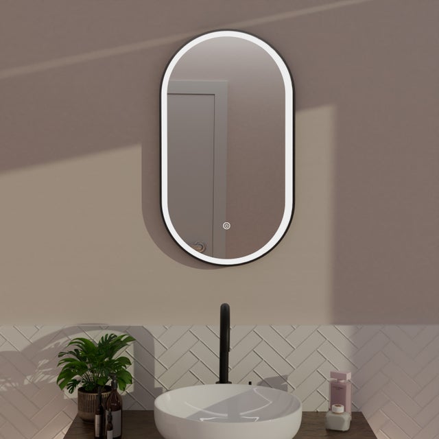 Miroir salle de bain lumineux, anti-buée avec LED 40 x 70 cm Noir ovale LOMAZOO Frankfurt