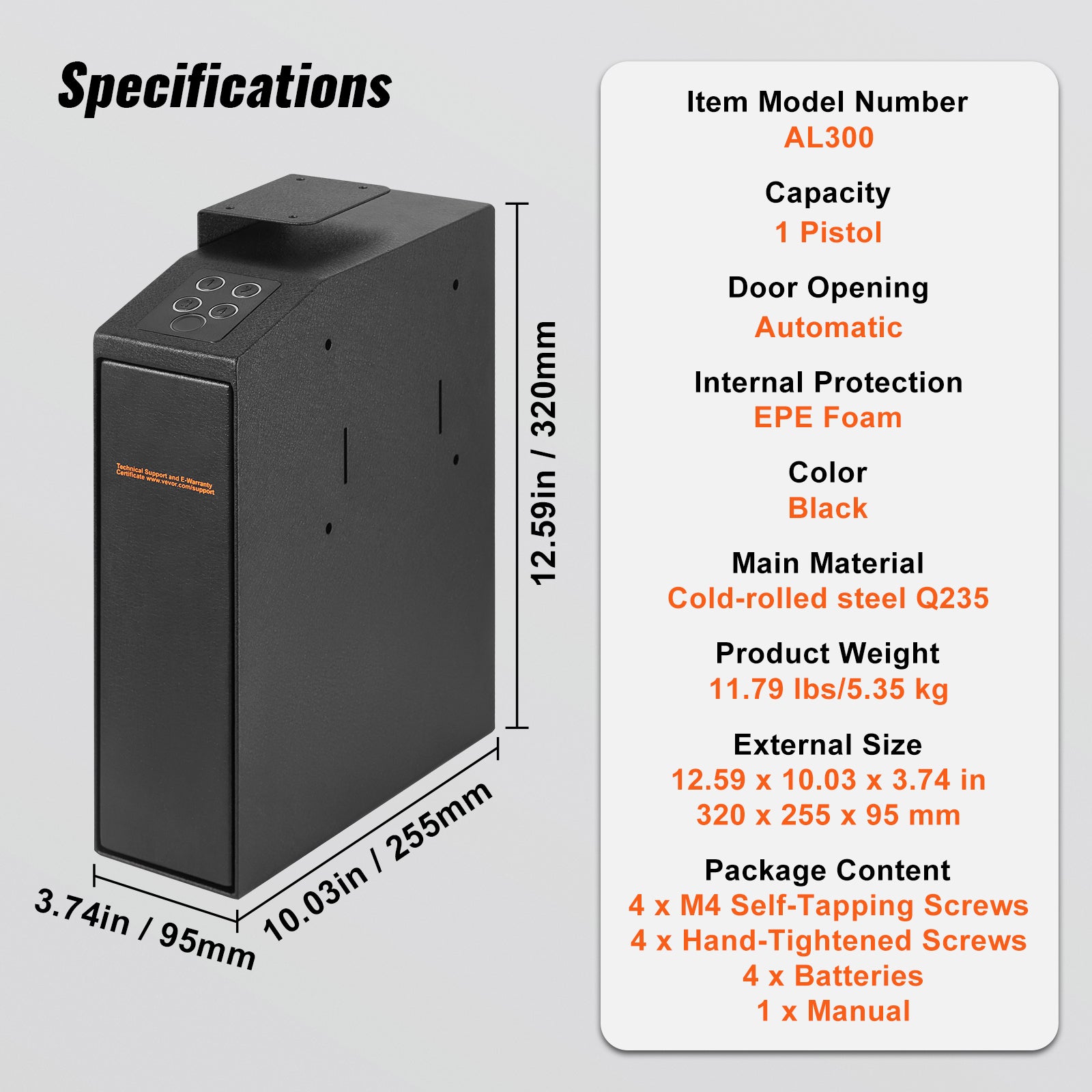 Coffre-Fort Biométrique pour Pistolets,SucceBuy Accès Rapide par Empreinte Digitale,Mot de Passe et Clé,Coffre pour 1 Pistolet - 9