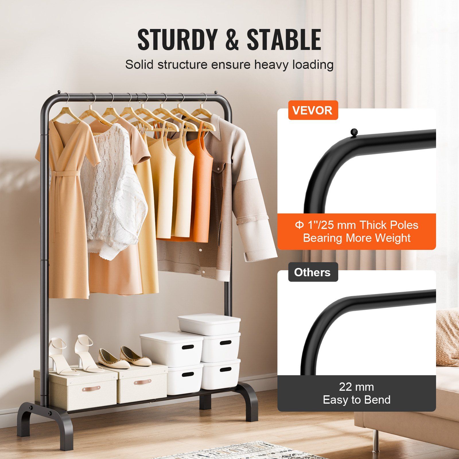 Portant Vêtements Robuste avec Tringle et Espace de Rangement,Rack Idéal pour Chambre et Invités - 3