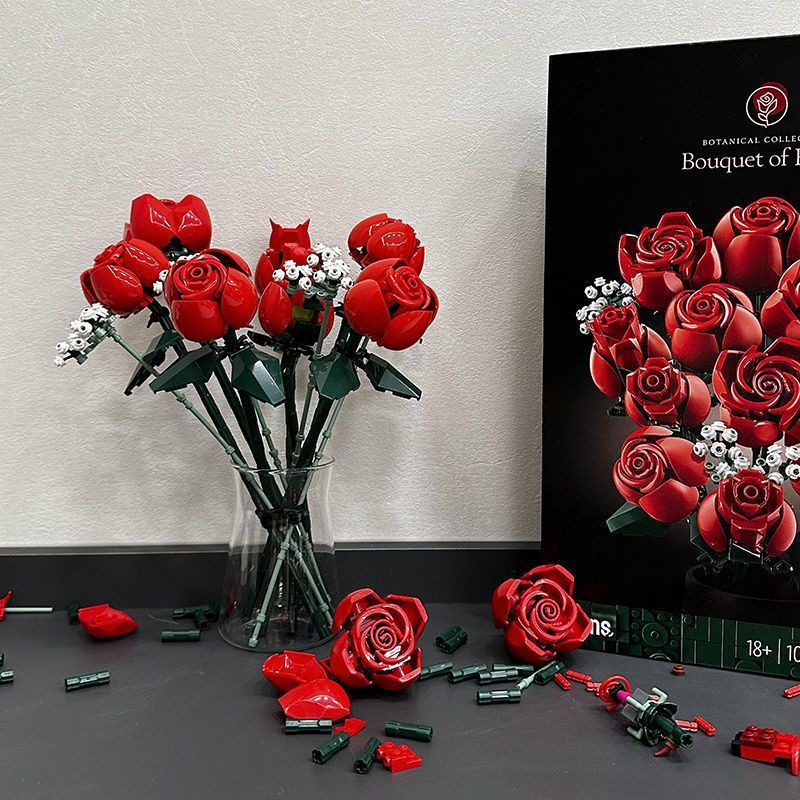 Ensemble de construction de roses rouges artificielles, idéal pour la décoration intérieure, la Saint-Valentin, Thanksgiving. - 2