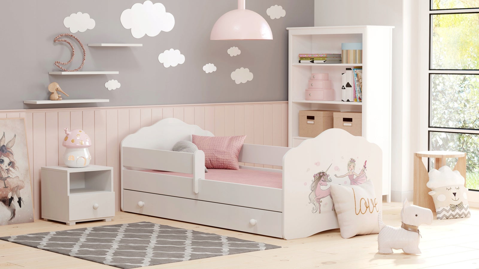 Lit Enfant Happy Babies 140x70 Cm - Avec Barrière Anti-chute, Tiroir Et Matelas - Motif Chien Mignon - Dès 1 An - 11